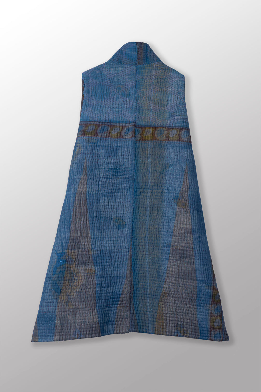 QUILTED OVER DYE COTTON KANTHA KIMONO VEST - oq5247-cblu001s -