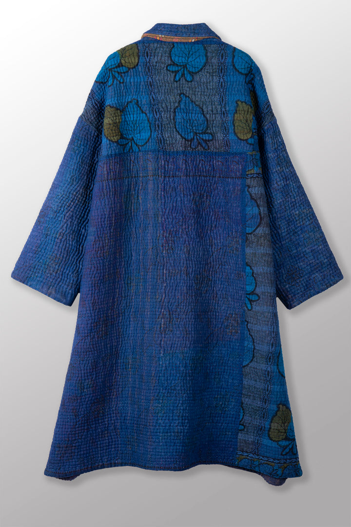 QUILTED OVER DYE COTTON KANTHA NEW OVERSIZED COAT - oq5342-cblu004a -