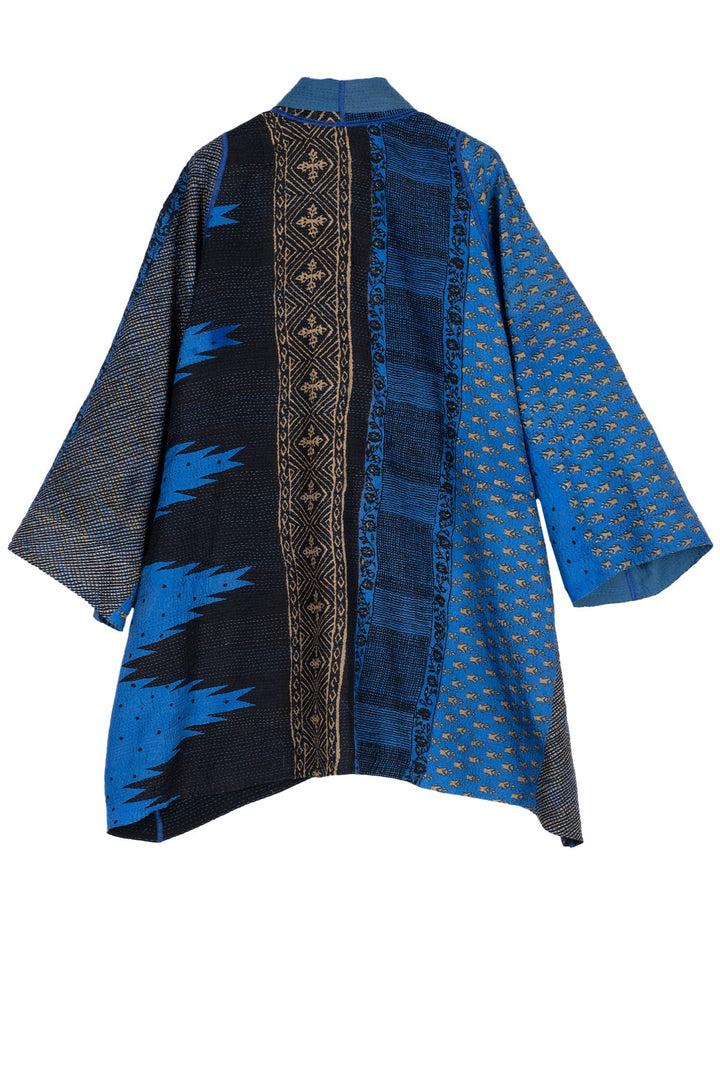 SILK COTTON OMBRE PRINT KANTHA A-LINE JKT - os2003-blu -