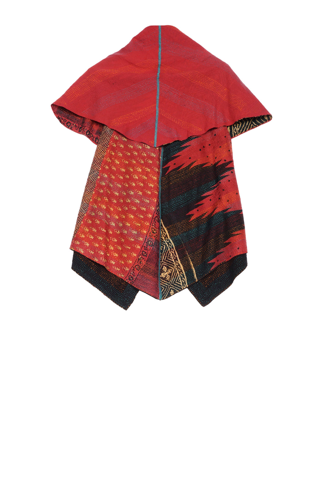 SILK COTTON OMBRE PRINT KANTHA CIRCULAR SHORT VEST - os2202-red -