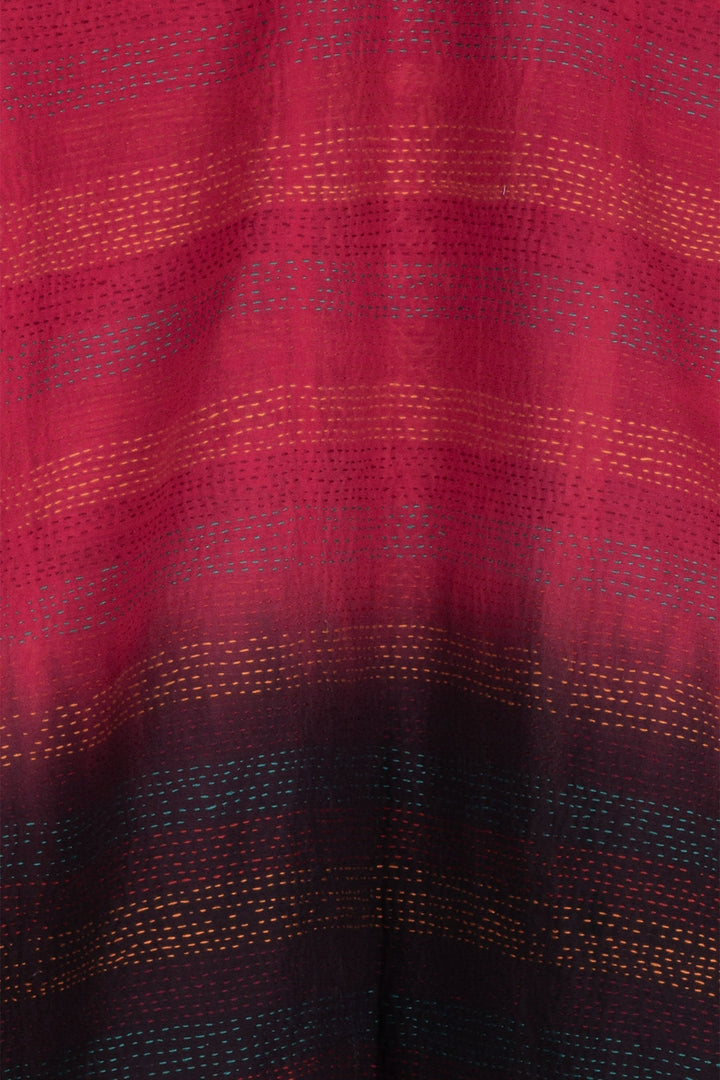 SILK COTTON OMBRE PRINT KANTHA BACK PLEATED VEST MAXI - os2222-red -