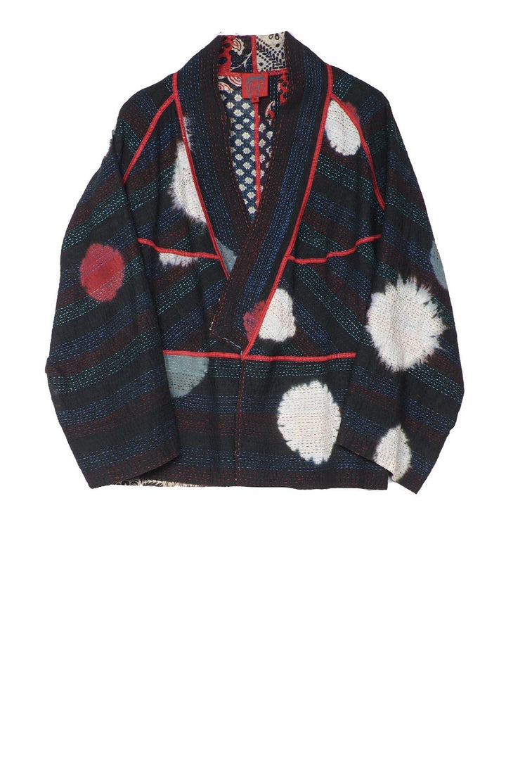 PATCH & CIRCLE PRINT KANTHA DOLMAN SHORT JKT - pc2015-blk -