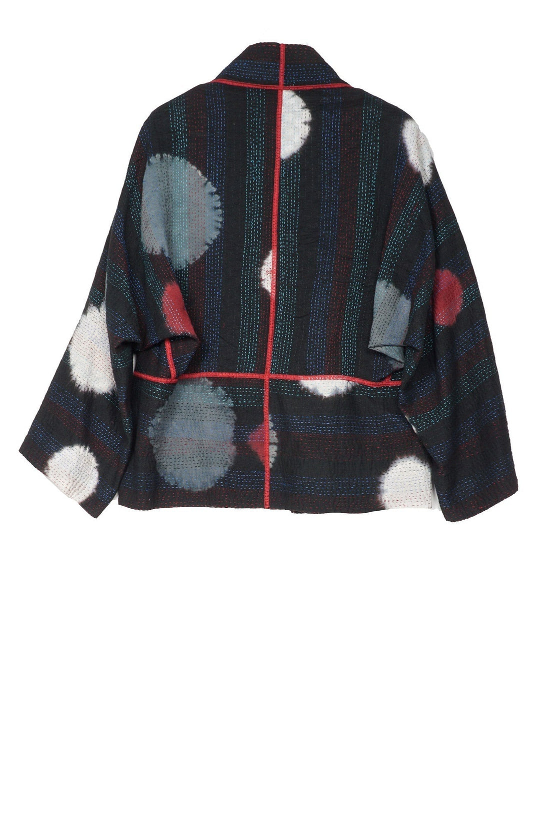 PATCH & CIRCLE PRINT KANTHA DOLMAN SHORT JKT - pc2015-blk -