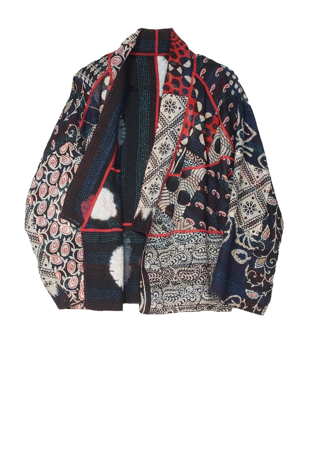 PATCH & CIRCLE PRINT KANTHA DOLMAN SHORT JKT - pc2015-blk -