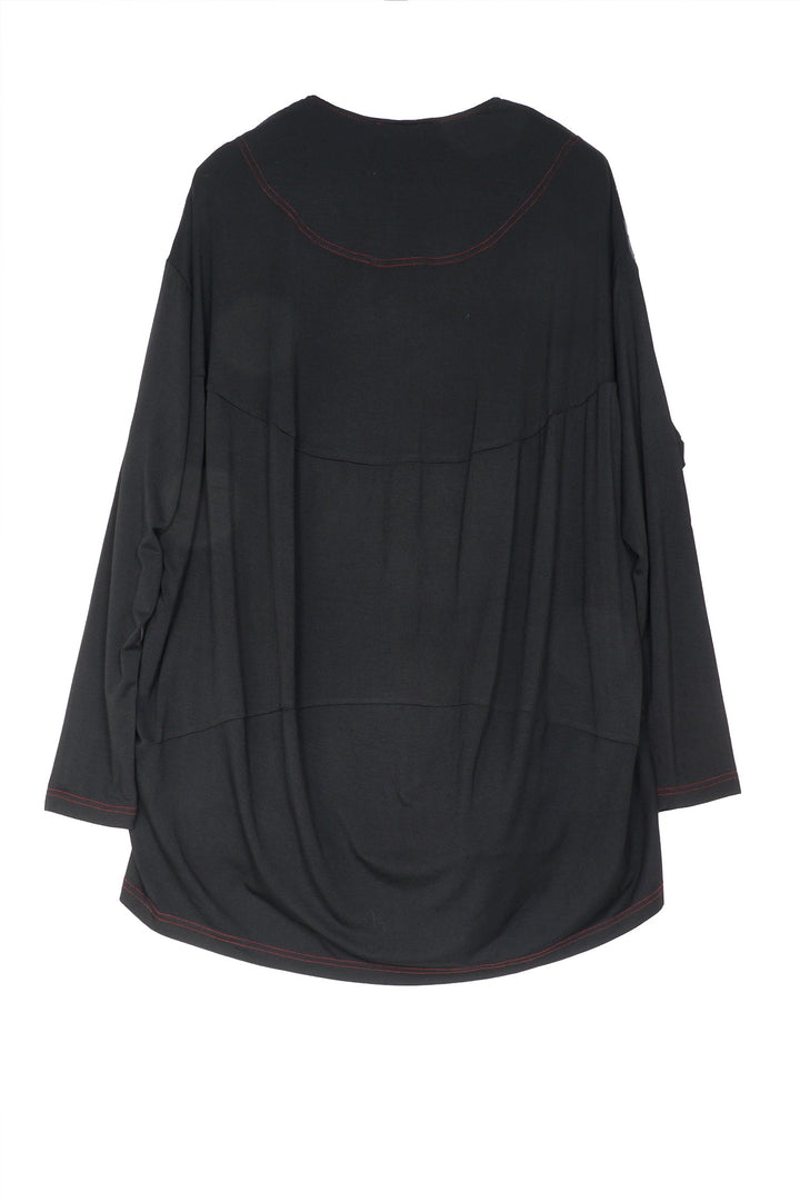 PATCH & CIRCLE PRINT KANTHA AND KNIT LONG JKT - pc2028-blk -