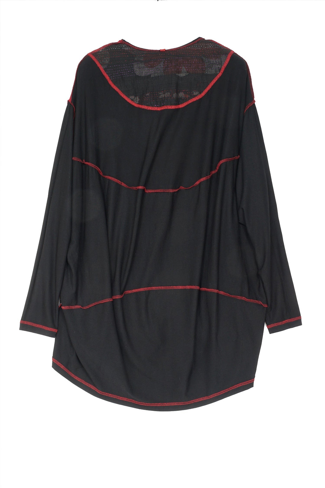 PATCH & CIRCLE PRINT KANTHA AND KNIT LONG JKT - pc2028-blk -