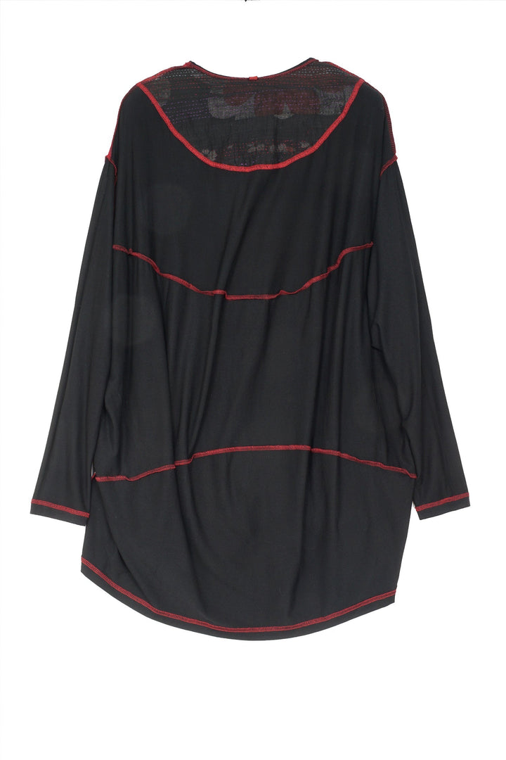 PATCH & CIRCLE PRINT KANTHA AND KNIT LONG JKT - pc2028-blk -