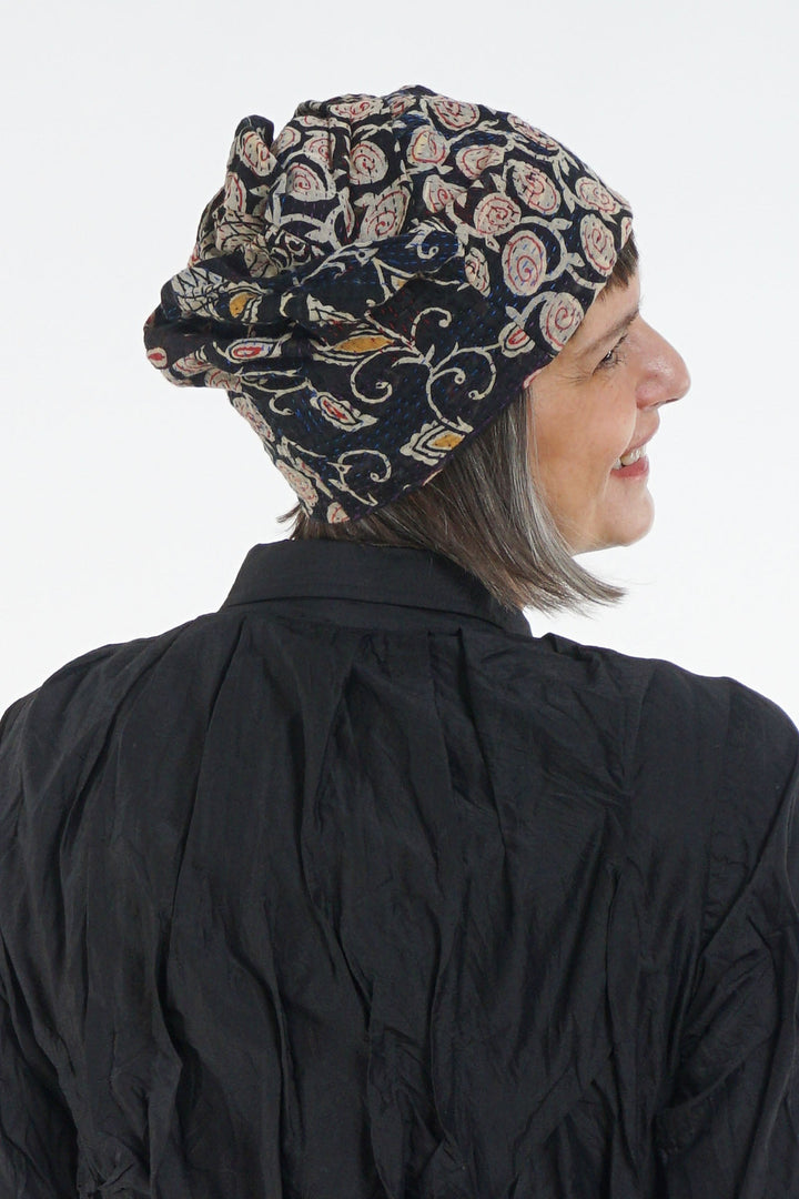 PATCHED & LEAVES KANTHA PATCHWORK HAT - pl2880-blk -