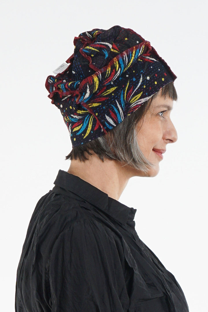 PATCHED & LEAVES KANTHA PATCHWORK HAT - pl2880-blk -