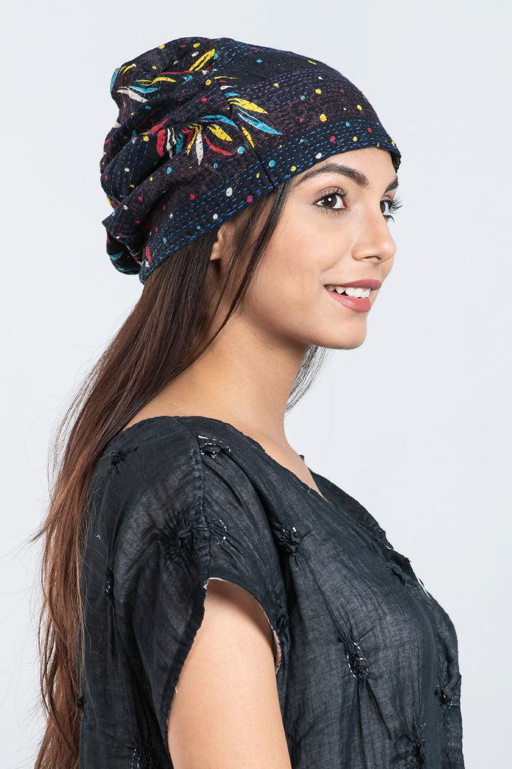 PATCHED & LEAVES KANTHA PATCHWORK HAT - pl2880-blk -