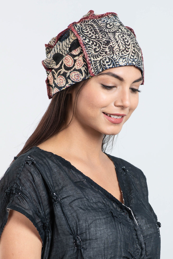 PATCHED & LEAVES KANTHA PATCHWORK HAT - pl2880-blk -
