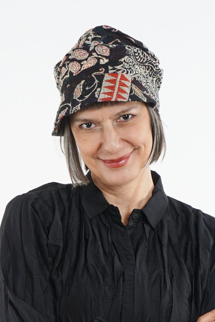 PATCHED & LEAVES KANTHA HALF BRIM HAT - pl2881-blk -