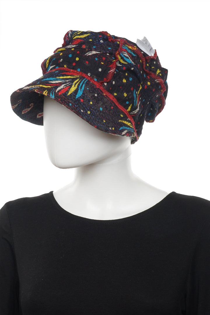 PATCHED & LEAVES KANTHA HALF BRIM HAT - pl2881-blk -