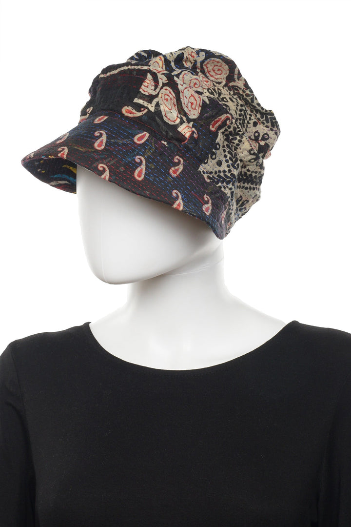 PATCHED & LEAVES KANTHA HALF BRIM HAT - pl2881-blk -