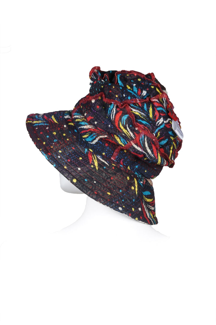 PATCHED & LEAVES KANTHA FULL BRIM HAT - pl2889-blk -