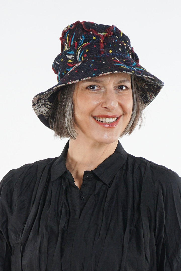 PATCHED & LEAVES KANTHA FULL BRIM HAT - pl2889-blk -