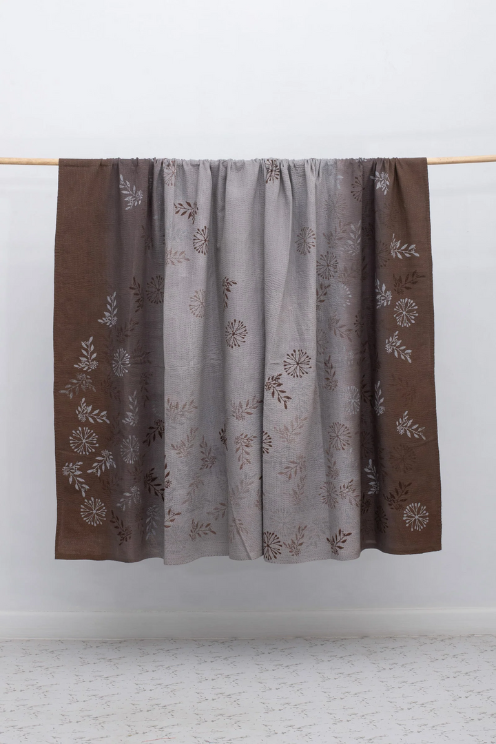 Vintage Fray Patch & Ombre Kantha Table Cover  -Chocolate -