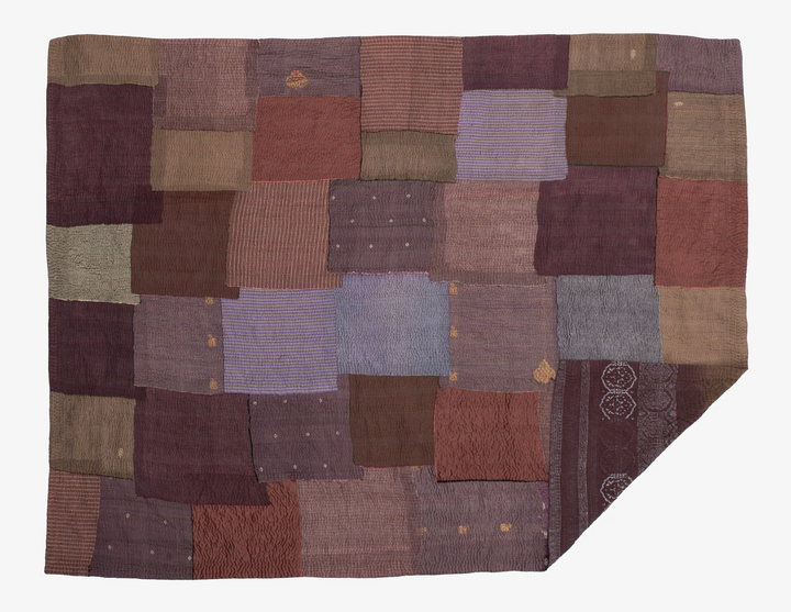 Vintage Fray Patch & Ombre Kantha Throw -Chocolate -