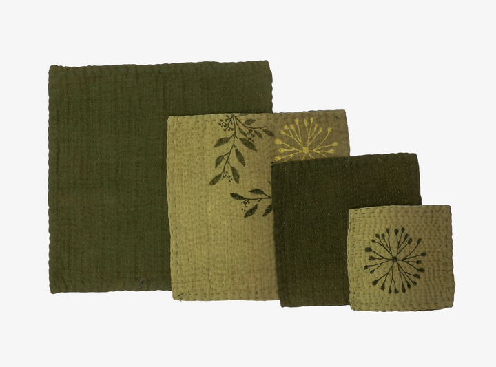 Vintage Fray Patch & Ombre Kantha Coaster -Avocado -