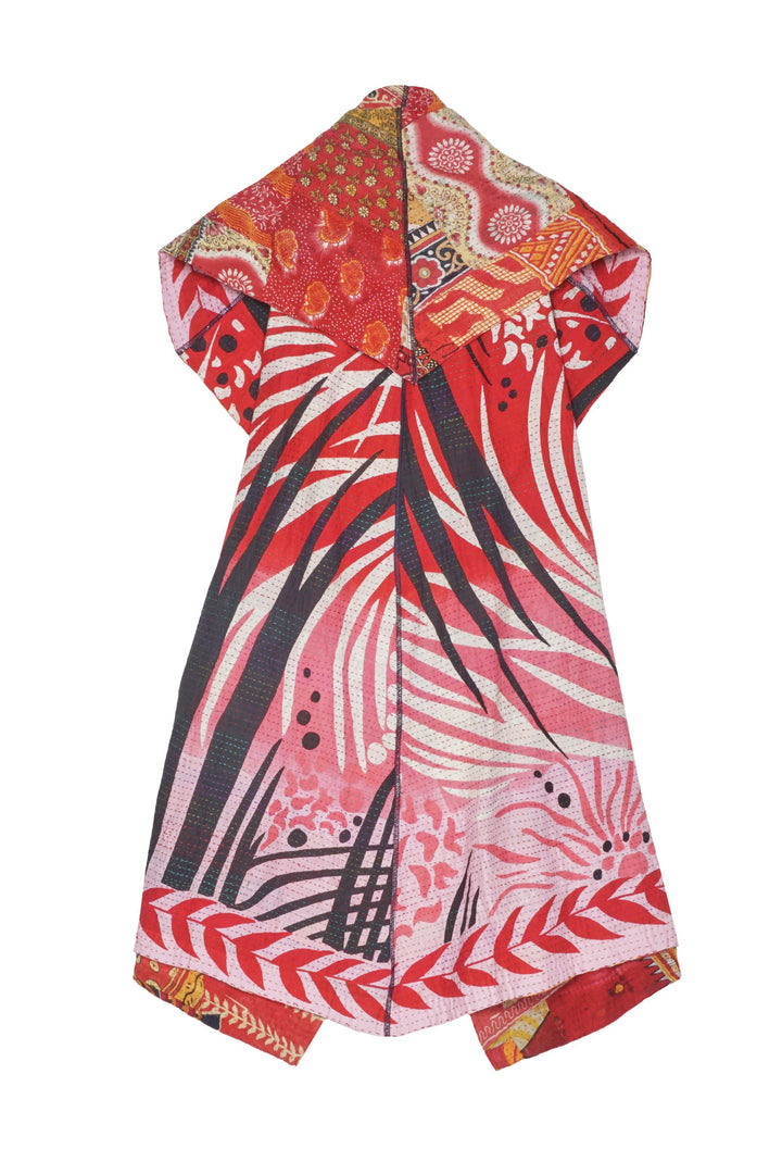 PATCHED PRINT KANTHA CIRCULAR VEST - pp2201-red -
