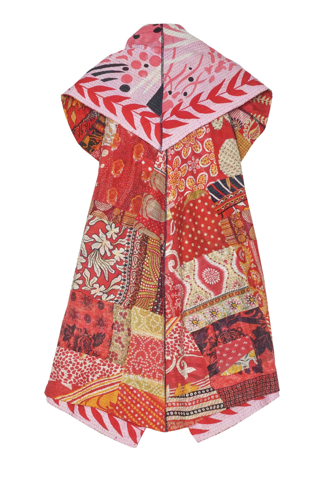 PATCHED PRINT KANTHA CIRCULAR VEST - pp2201-red -