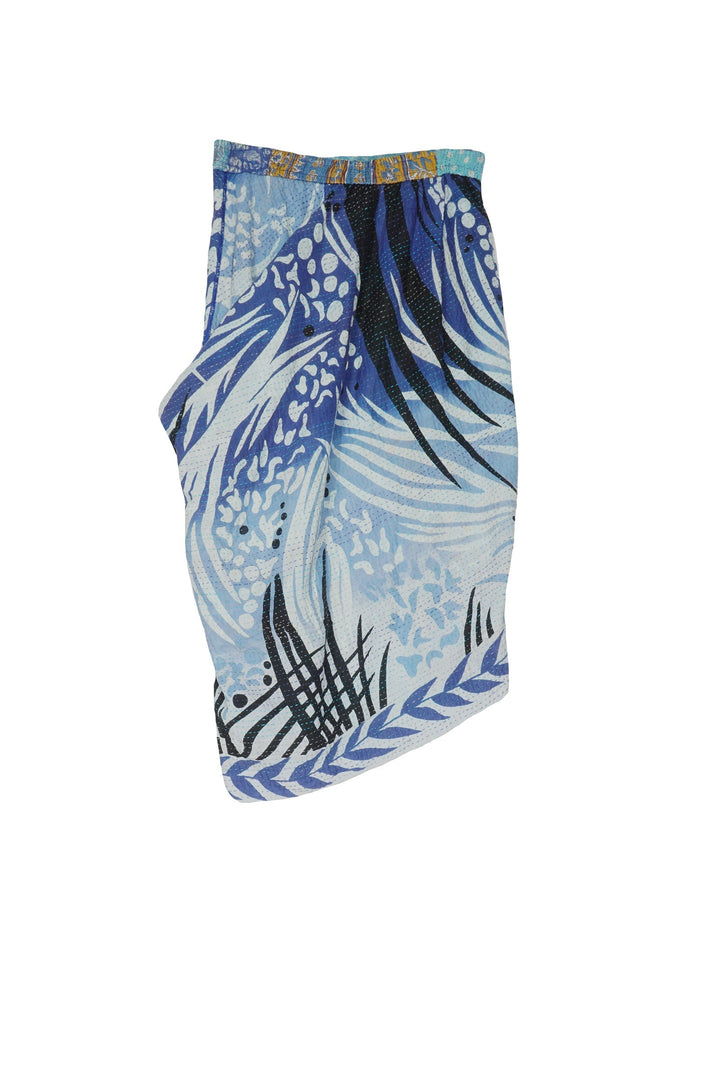PATCHED PRINT KANTHA POCKET DRAPE LONG SKIRT - pp2601-blu -