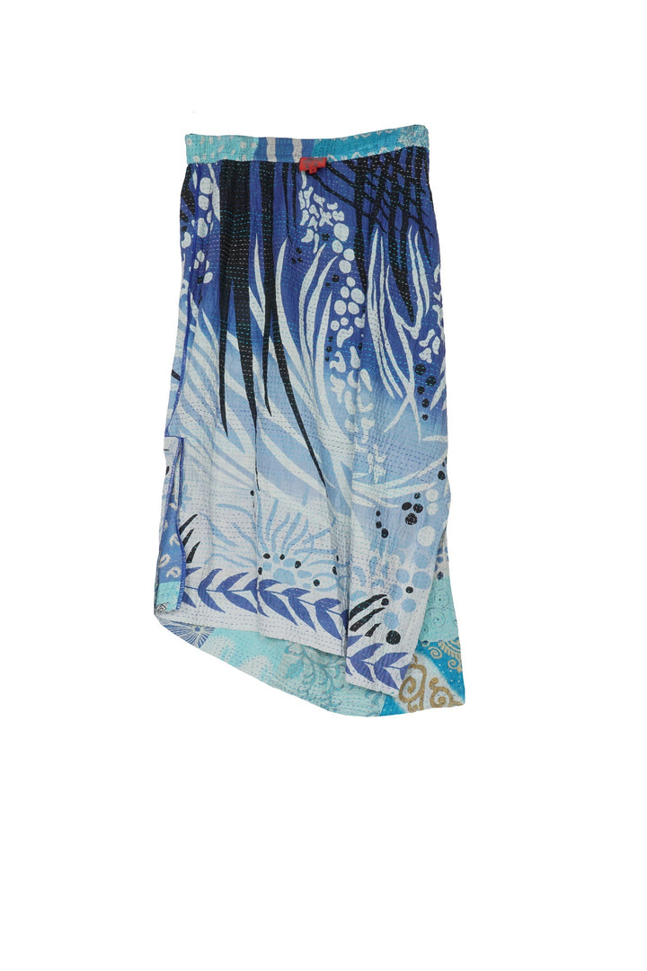 PATCHED PRINT KANTHA POCKET DRAPE LONG SKIRT - pp2601-blu -