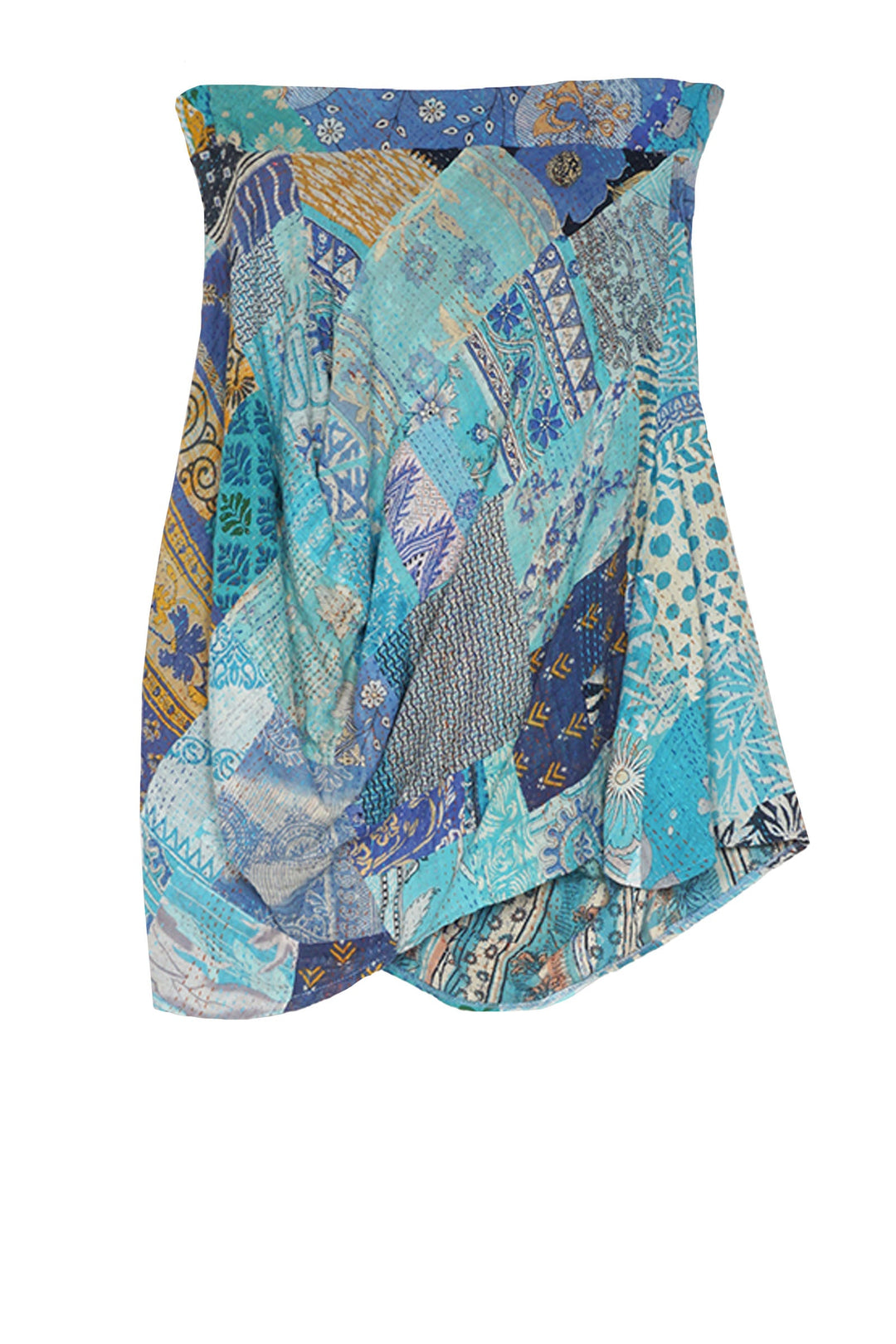 PATCHED PRINT KANTHA POCKET DRAPE SKIRT - pp2602-blu -