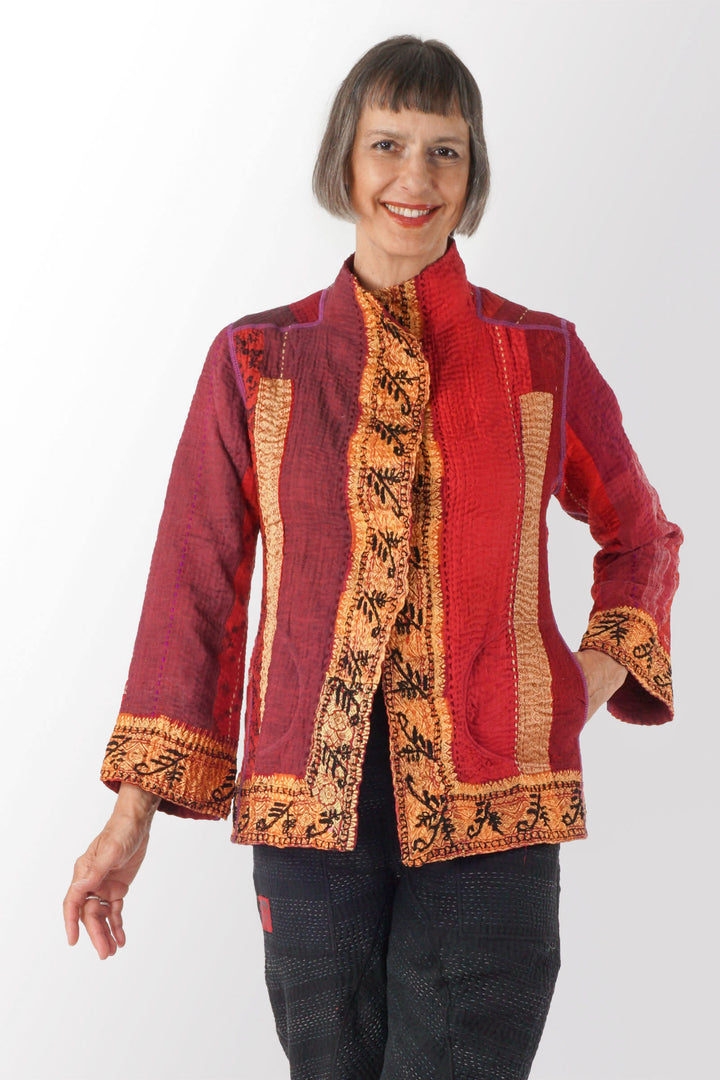 STRIPE RALLIS KANTHA SHORT JKT - pr4007-red -