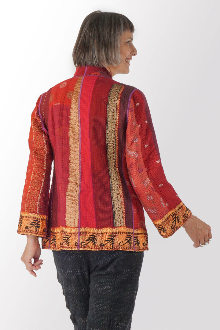 STRIPE RALLIS KANTHA SHORT JKT - pr4007-red -
