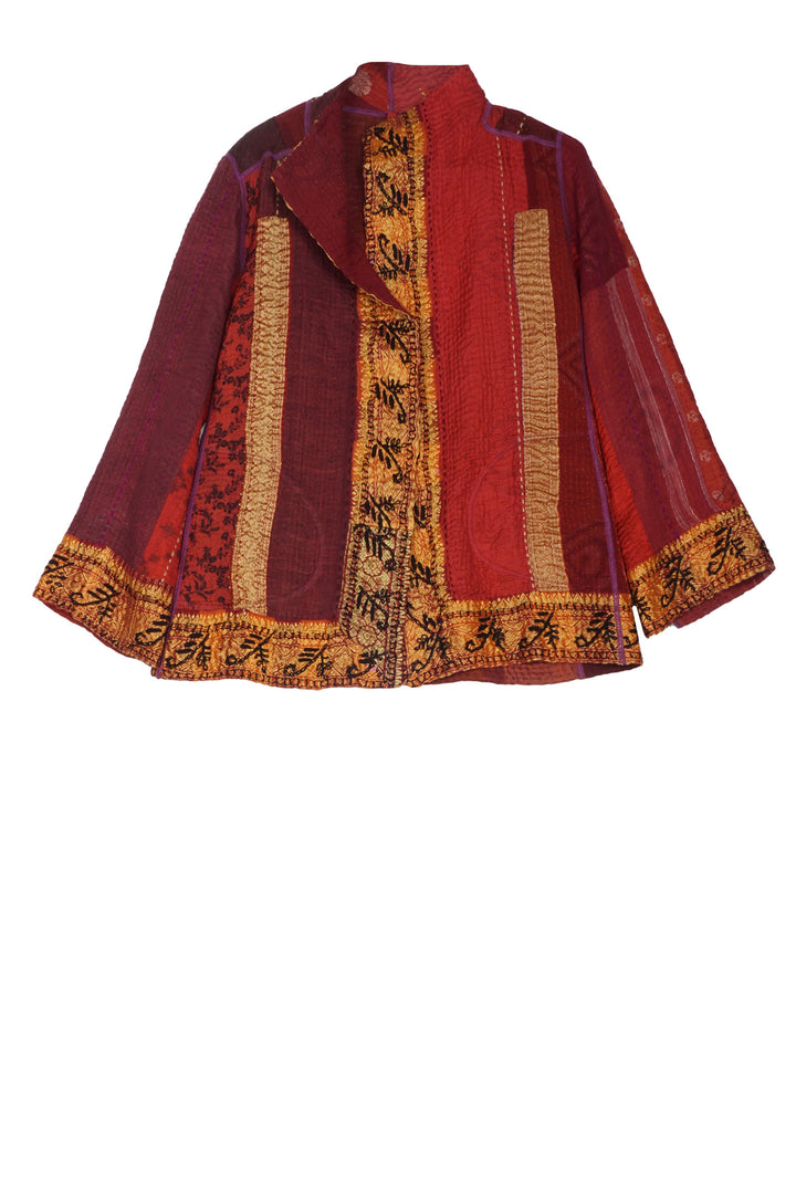 STRIPE RALLIS KANTHA SHORT JKT - pr4007-red -