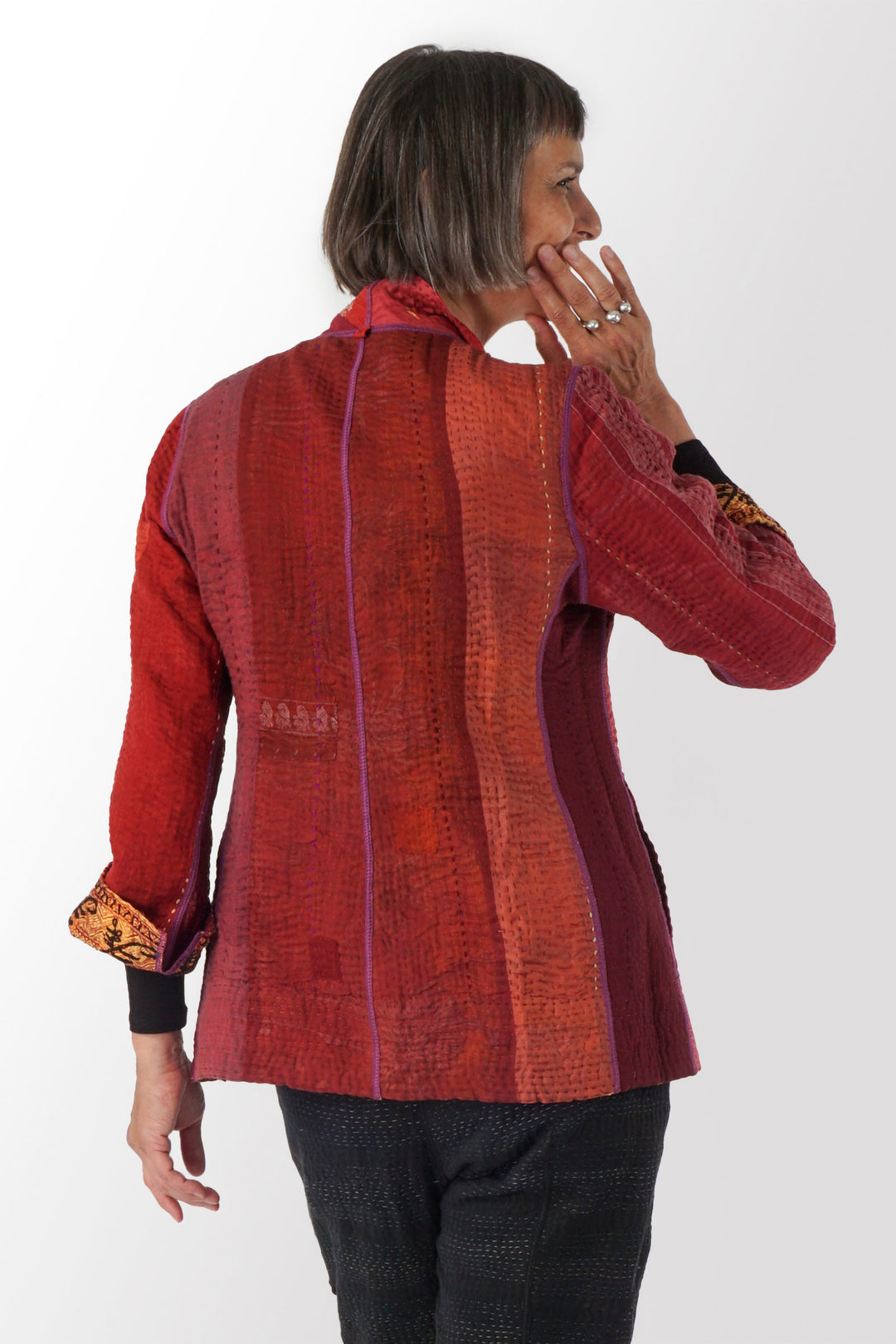 STRIPE RALLIS KANTHA SHORT JKT - pr4007-red -