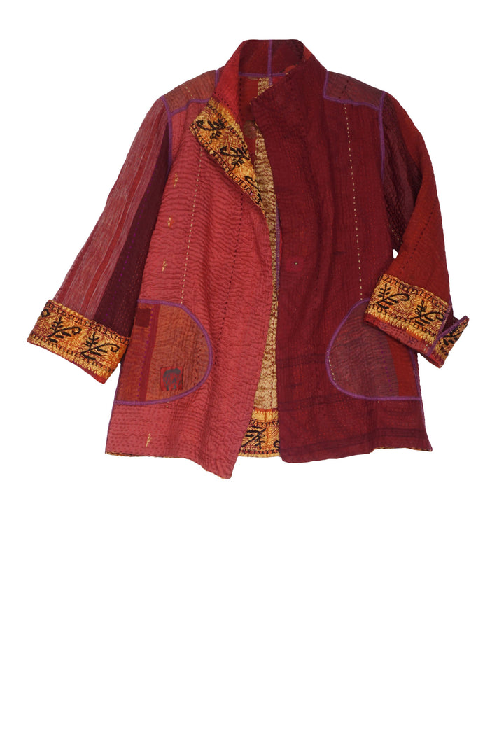 STRIPE RALLIS KANTHA SHORT JKT - pr4007-red -