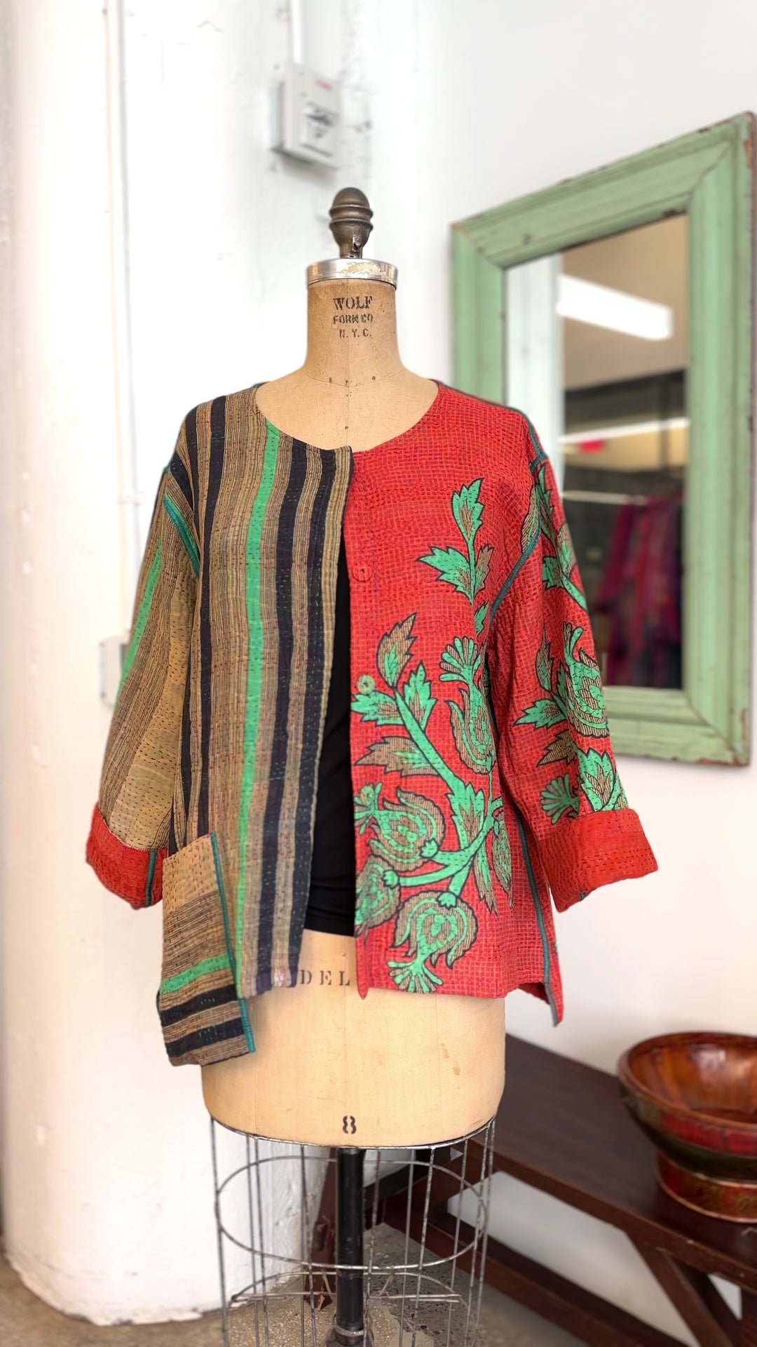 COTTON OVERDYE KANTHA A-LINE SHORT JACKET - ov4019-corg001a -