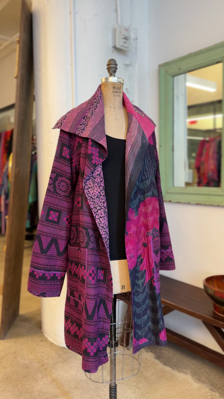 VINTAGE COTTON KANTHA POCKET MEDIUM COAT - cv4316-0047m -