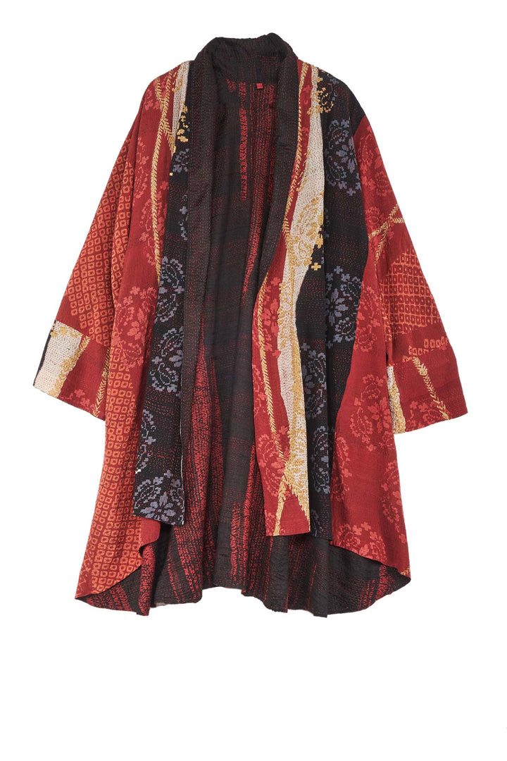 KIMONO PRINT KANTHA KIMONO LONG JKT - kp2005-red -