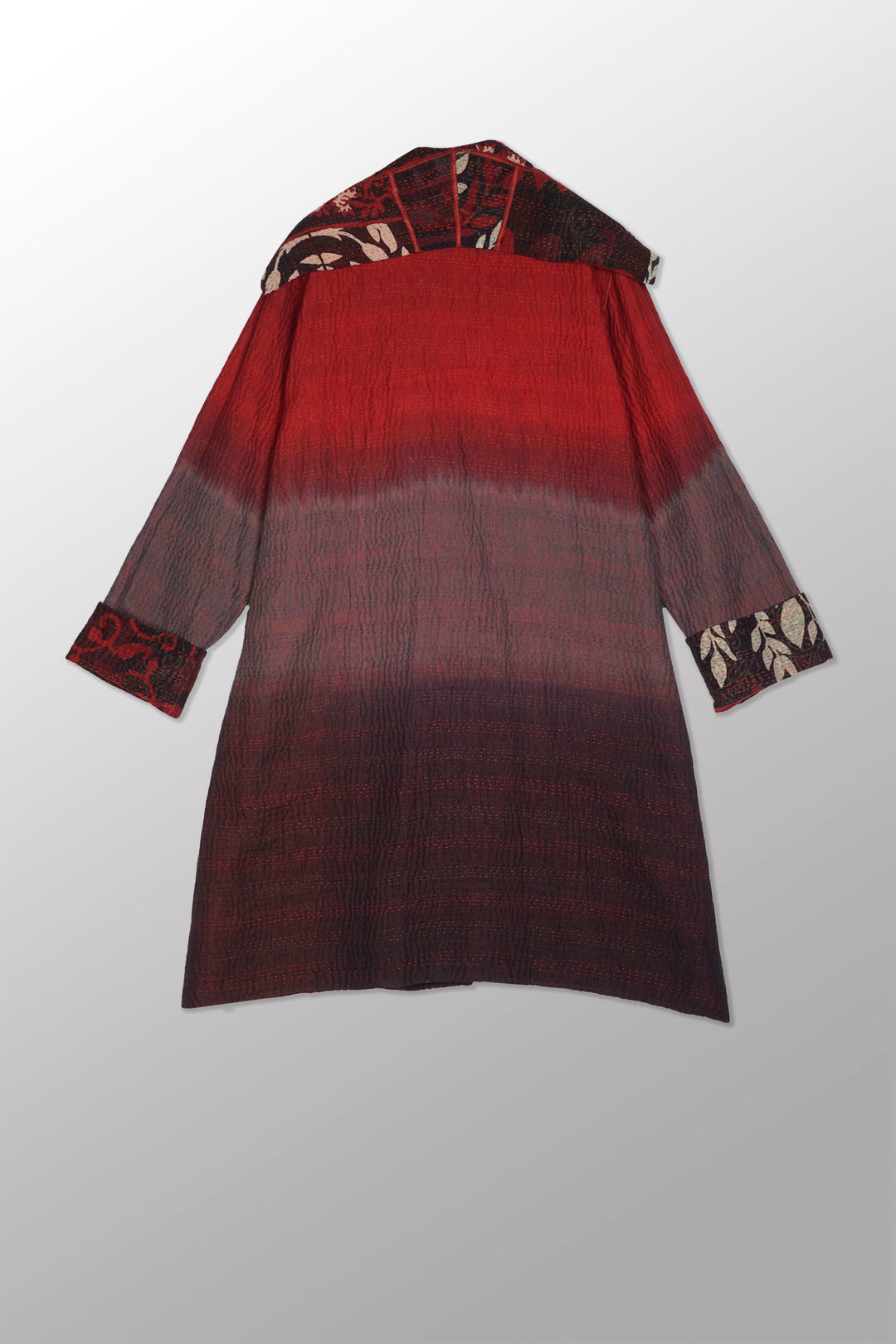 BIG PRINTED PATCH WITH OMBRE BACKING KANTHA  POCKET MEDIUM COAT - px4316-red -