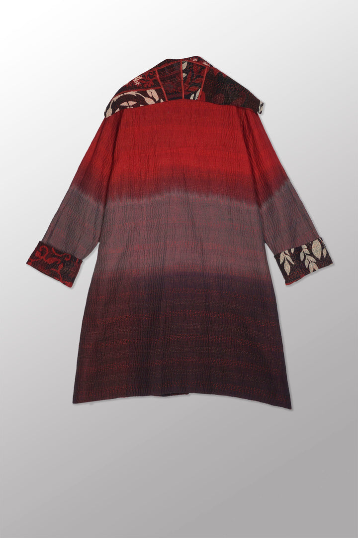 BIG PRINTED PATCH WITH OMBRE BACKING KANTHA  POCKET MEDIUM COAT - px4316-red -
