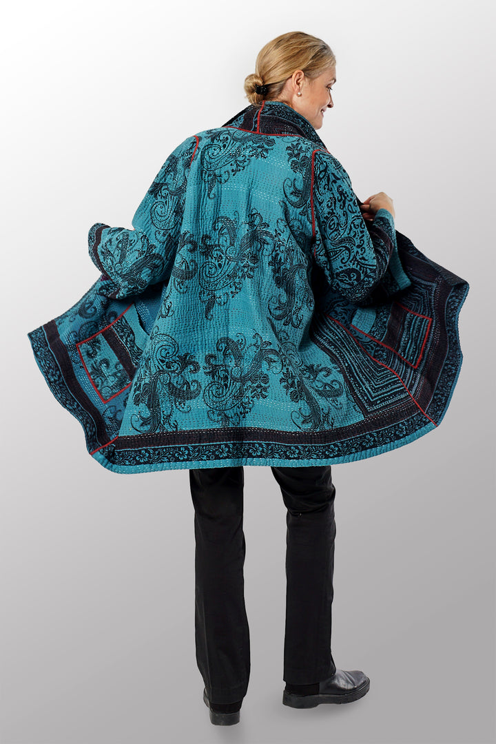 PAISLEY & PATCH KANTHA OVER DYE A-LINE JKT - py4003-blu -