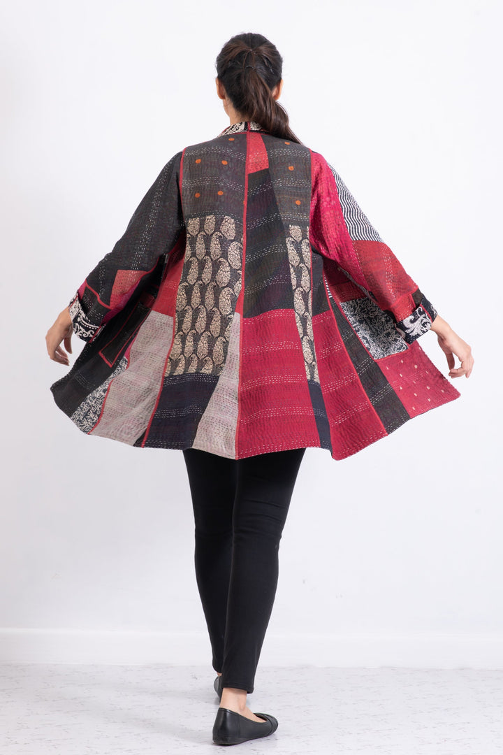 PAISLEY & PATCH KANTHA FLARE LONG JACKET - py4021-blk -
