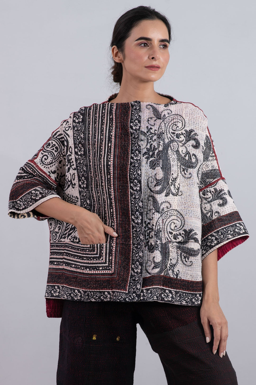 PAISLEY & PATCH KANTHA STRAIGHT NECK JKT - py4058-wht -