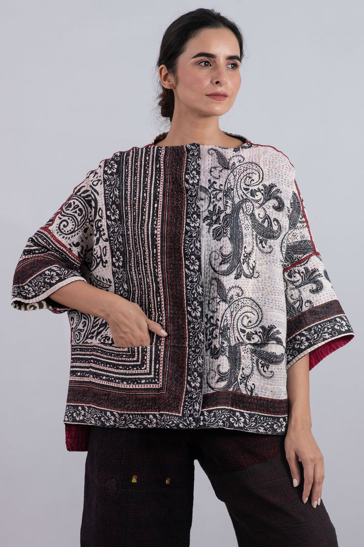 PAISLEY & PATCH KANTHA STRAIGHT NECK JKT - py4058-wht -