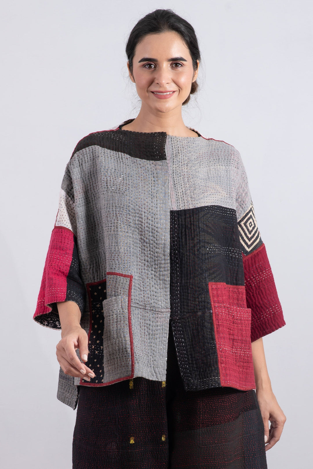 PAISLEY & PATCH KANTHA STRAIGHT NECK JKT - py4058-wht -
