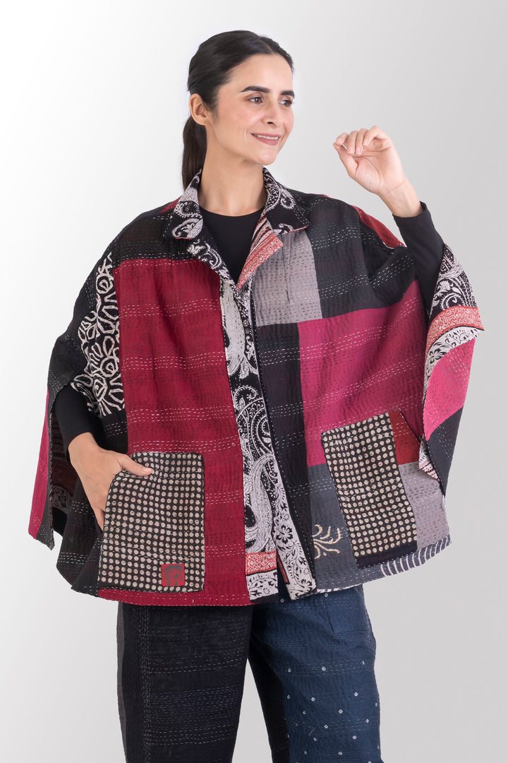 PAISLEY & PATCH KANTHA MANTLE - py4069-blk -