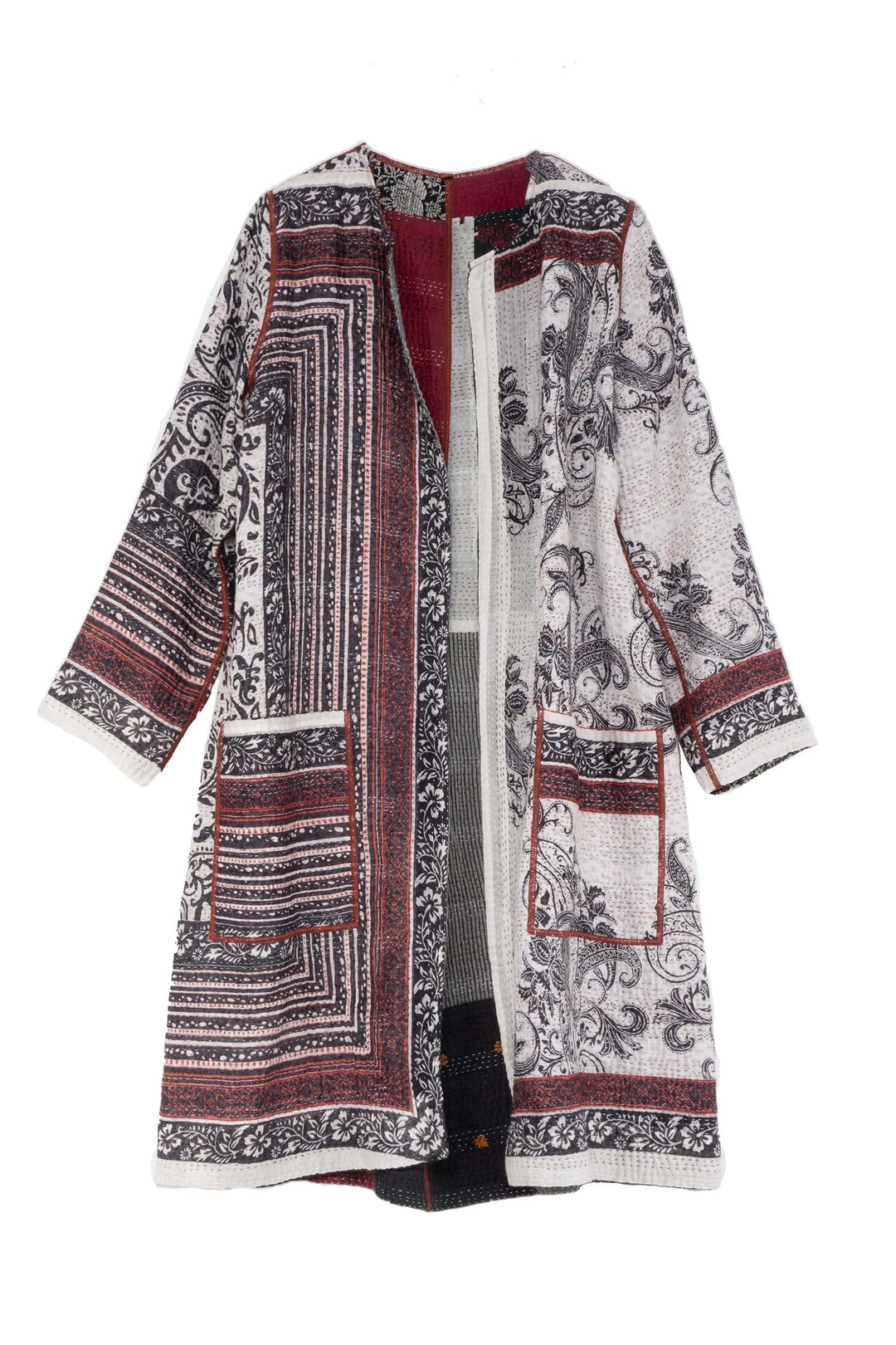 PAISLEY & PATCH KANTHA CREW NECK COAT - py4313-wht -