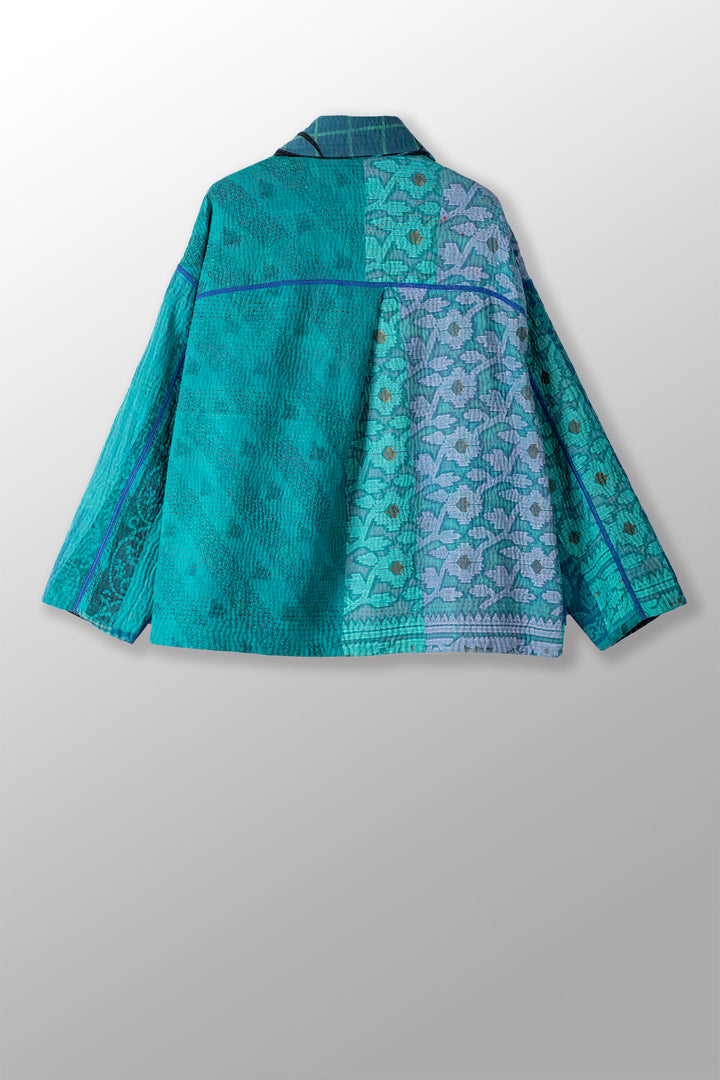 PUZZLE KANTHA CROPPED SHIRT JACKET - pz4075-blu -