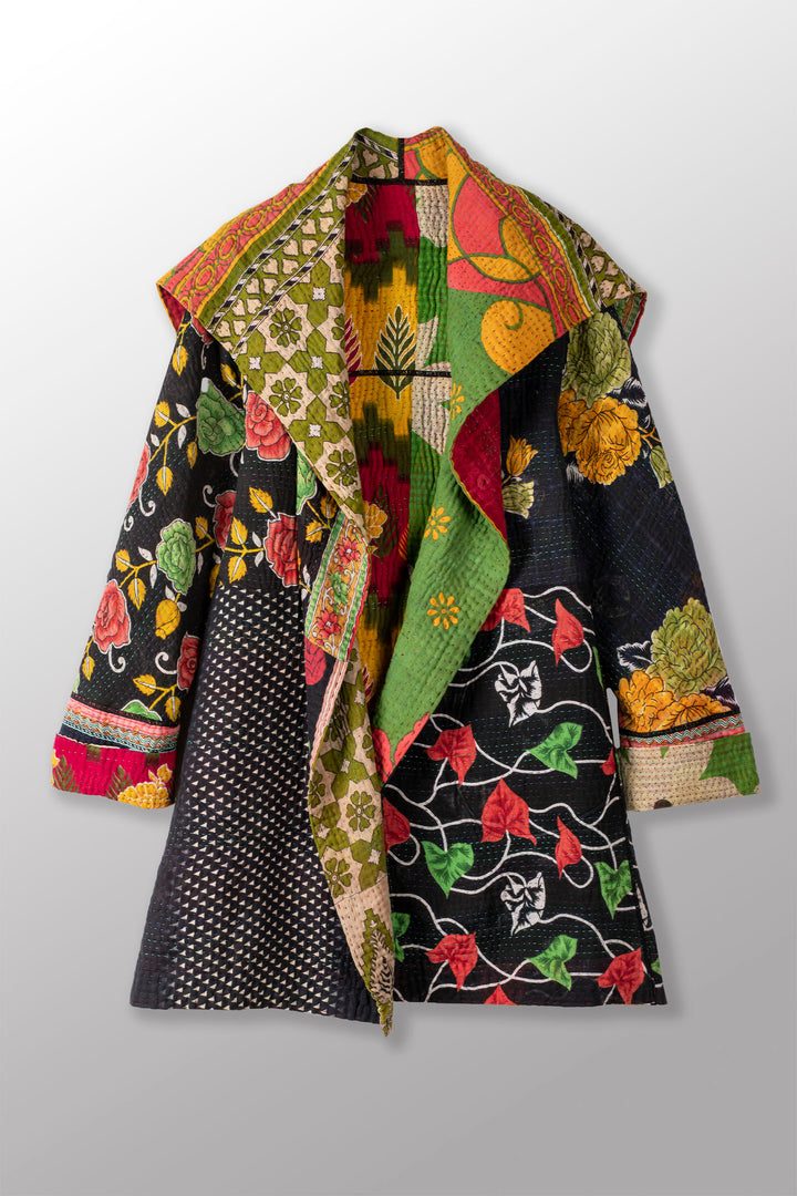 PUZZLE KANTHA A-LINE COAT P - pz4336-grn -