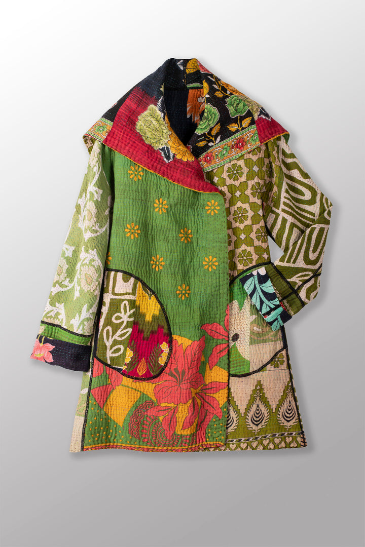 PUZZLE KANTHA A-LINE COAT P - pz4336-grn -