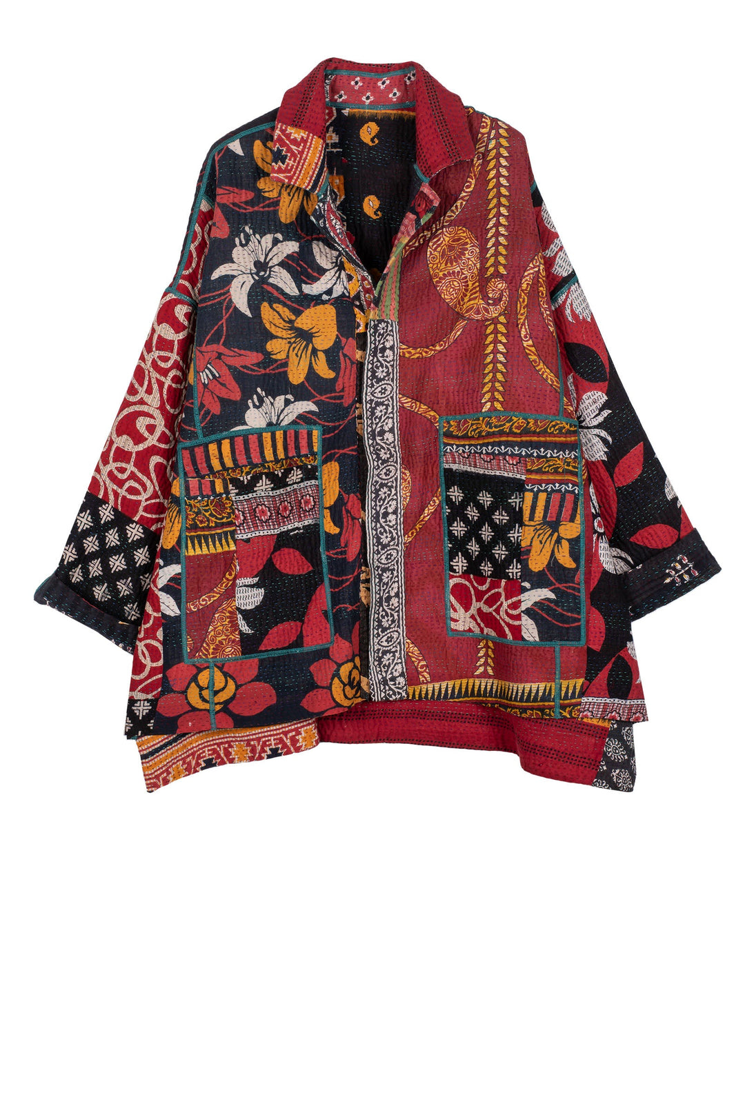 PUZZLE KANTHA/ OVERSIZED MINI COAT - pz4332-red -