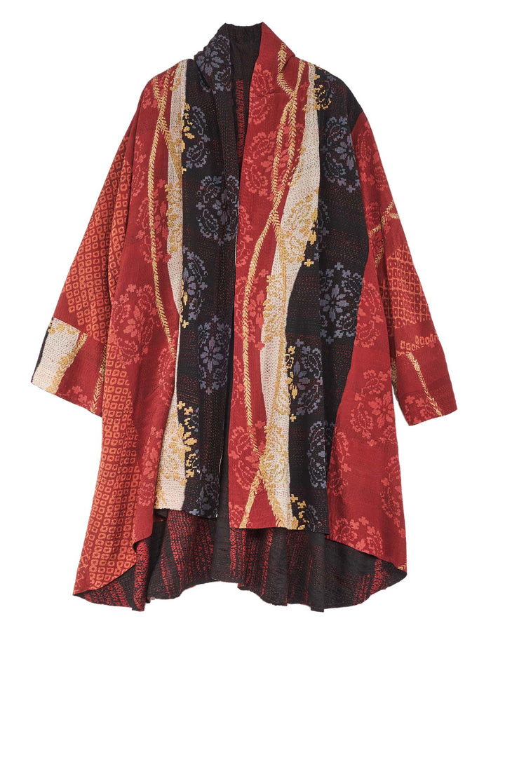 KIMONO PRINT KANTHA KIMONO LONG JKT - kp2005-red -